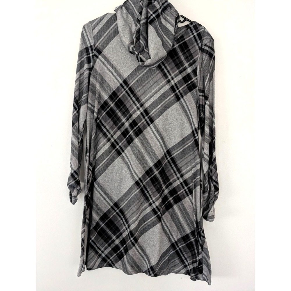 R&K Womens Gray Black Plaid Soft Long Sleeve Dress Scarf Set Size XL‎ Pullover